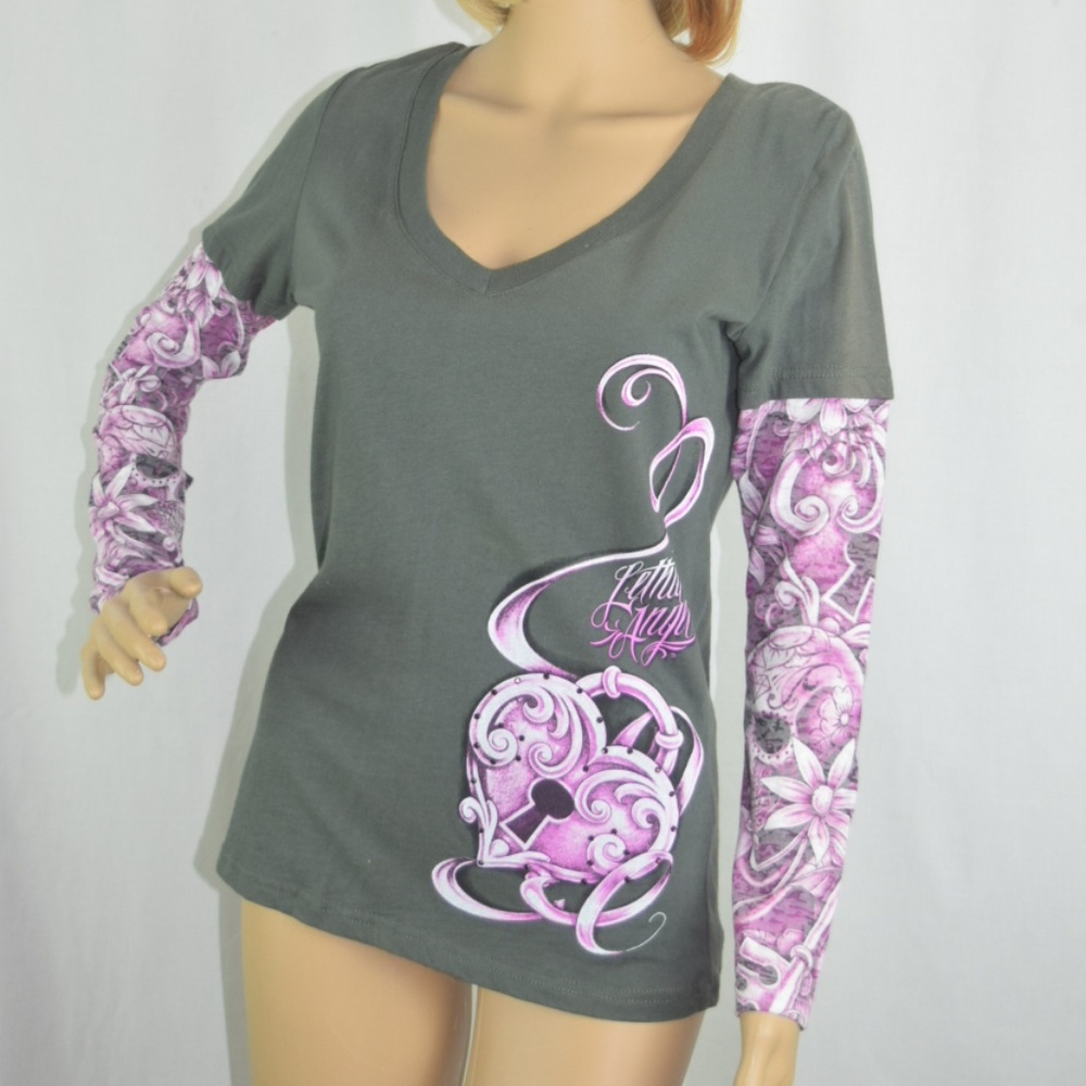 Leathal Angel Tattoo Sleeve V-Neck Shirt